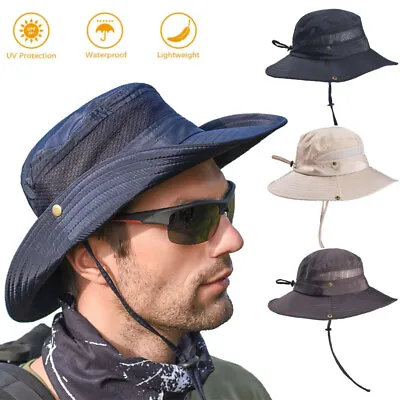 Wide Brim Sun Hat UV Protection Bucket Cap For Hiking Camping Fishing Safari Men • $9.95