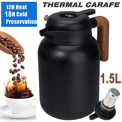 1.5L Vacuum Flask Insulated Jug Thermal Coffee Carafe Stainless Steel Hot & Cold • £18.95