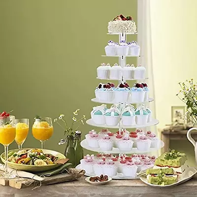 3/4/5/6 Tier Clear White Round Cup Cake Stand Acrylic Cupcake Stand Supplies Dis • $44.99