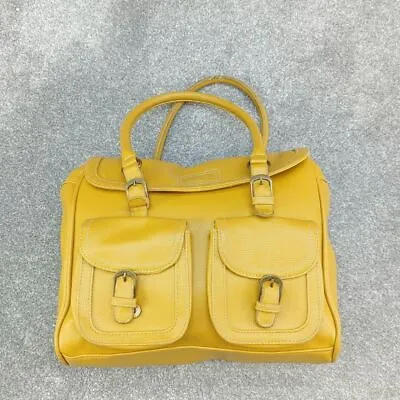 Accessorize Yellow Y2k Handbag Shoulder Bag Leather Front Pocket Lined • £16.99