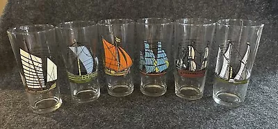 $55 • Buy Vintage Set Of 6 Brockway Drinking Glasses Historic Sailing Ships H. SALT 12 Oz.