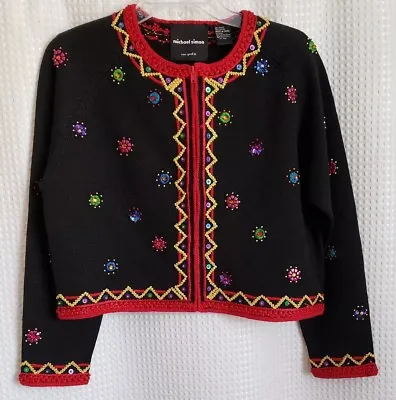 MICHAEL SIMON Holiday Festive Christmas Cardigan Sweater M Medium  • $49.95
