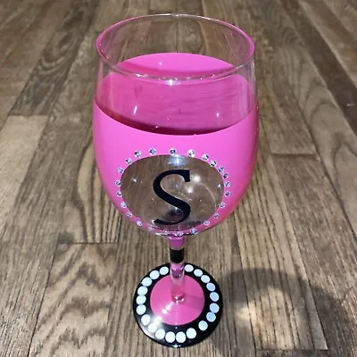 Wine Glass Goblet Circle Letter S Monogram Pink Sparkly • $2.99