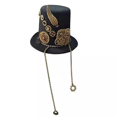 Steampunk Mini Top Hat Hair Clip Metal Gears And Chain Retro Style Fancy Dress • $11.90