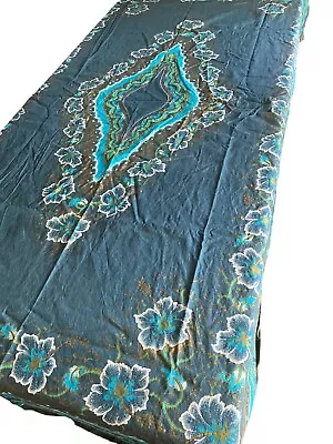 VTG VLISCO Dutch Batik Gold Metallic Print Fabric Blue Scarf  70x45 Tablecloth • $29.99