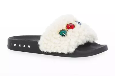 MARNI Con Pietre Shearling Jewel Slide Sandals  Eur 40/ US 10 • $239