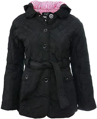 £9.95 • Buy Quilted Parka Jacket Coat Buttons Belt Hood Candy Stripe Lining Womens 