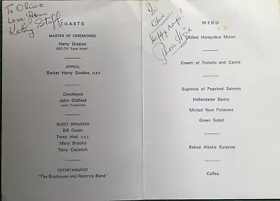 Thora Hird And Kathy Staff Signed Last Of The Summer Wine Tribute Dinner Menu • £15