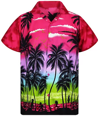 Mens Hawaiian Shirt Floral Palm Tree Sunset Surf Beach Party Holiday Stag Dance • £8.99