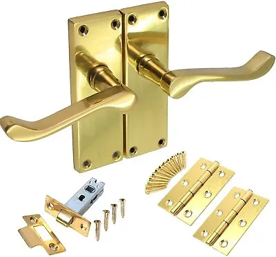 £11.68 • Buy Polished Brass Victorian Scroll Lever Latch Door Handles With Latch And Hinges