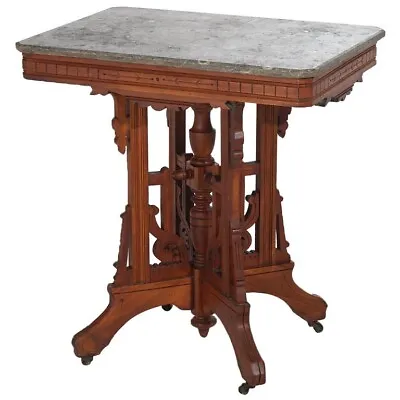 Antique Eastlake Victorian Walnut Marble Top Table C1890 • $760