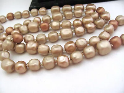 Baroque Faux Pearl Necklace Vintage Strand 34 In. MCM Grannycore Glam Tan Bronze • $9.99