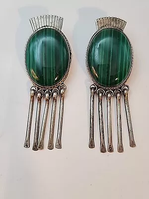 Vintage Sterling Malachite Dangle Native American Earrings • $21.99