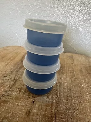 Tupperware 4 1-oz SMIDGETS MINI ROUND PILL CONTAINER KEEPER Blue W/clear Lid • $14.99