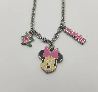 Disney Minnie Mouse Rose Name Necklace Silver Tone Enamel Pendant Charm • $10