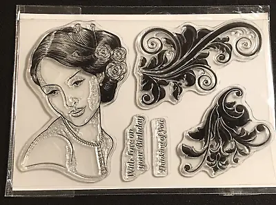 Kanban Clear Stamp Set - Elegant Woman Swirls Sentiments • £4.99