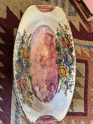 Vintage Maling Ware Peony Rose 10  Oval Shaped Dish Lustre Glaze • £15