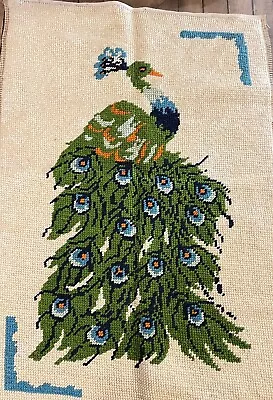 Beautiful Petit Point Vintage Tapestry Finished Wall Art Peacock 25 X 37.5 Boho • $24.95