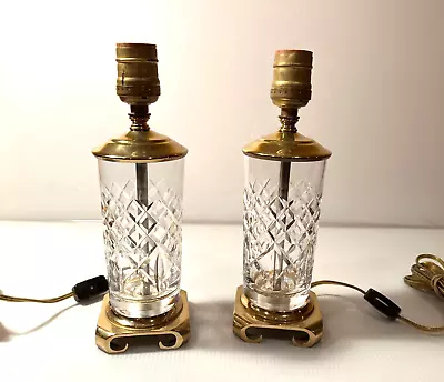 2  Vintage Small Boudoir Lamps Clear Glass & Brass Lamps Crescent Mfg USA VGC • $45