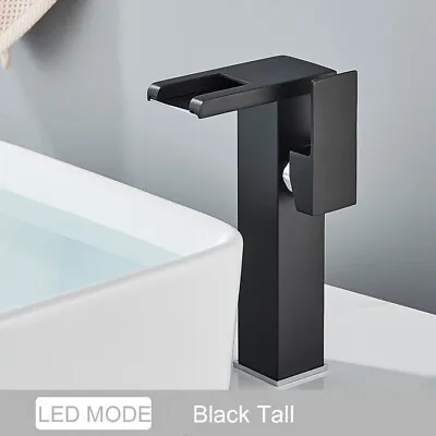 LED Bathroom Sink Faucet Waterfall Single Hole Vanity Faucet Vessel Mixer Tap • $37