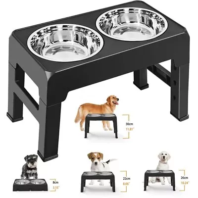 Elevated Raised Pet Dog Feeder Bowl Stainless Steel Food Water Stand+ 2pcs Bowls • $22.99