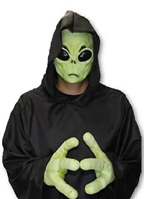 3pc Glowing Green Alien UFO Face Mask &Glove Hands Adult Latex Halloween Costume • $10