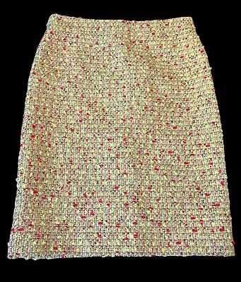 J Crew Pencil No.2 Skirt Tweed Yellow Chartreuse Pink Size 4 Knee Length Career • $33