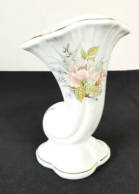 £10.49 • Buy Vintage Maryleigh Pottery Cornucopia Vase White Pink Floral Horn Shell 8 