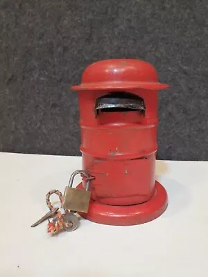 Vintage English Toy Mailbox Tin Still Bank With Lock & Key • $15