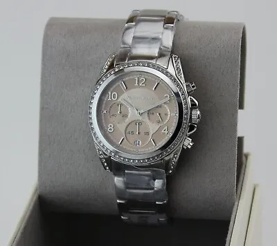 New Authentic Michael Kors Blair Silver Brown Chrono Crystals Women Mk6761 Watch • $109.99