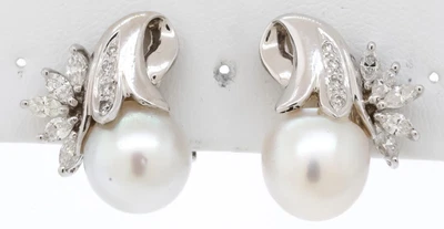 £313.85 • Buy 18K White Gold 0.50CT Diamond & South Sea Pearl Earrings - 12.13 Grams