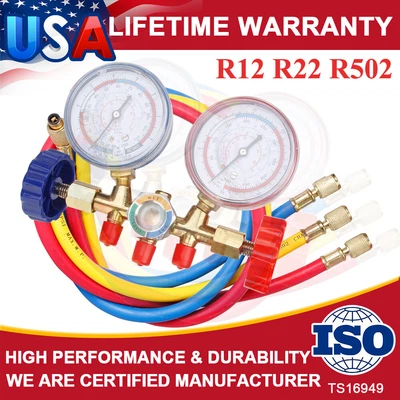 $33.93 • Buy AC Diagnostic Manifold Freon Gauge A/C Tool Set R12 R22 R134A R502 Refrigeration