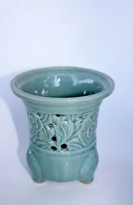 Oriental Style Mint Blue Glazed W/ Flowers & Leaves Design 5 Diax5 H Orchid Pot • $15