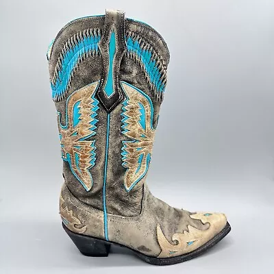 Corral Women’s Eagle Overlay Snip Toe Tan Brown & Tuquoise Cowgirl Boots 8.5 US • $149.99
