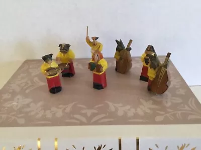 Vintage Miniature Dog Musicians Hand Carved In Wood Set Of 7 • $50