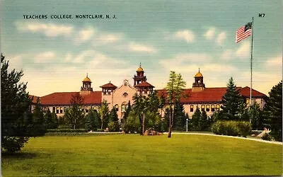 Montclair New Jersey NJ Teachers College American Flag Linen Vintage Postcard • $9.99