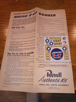 Vintage 1954 H-206-revell-boeing B-47 Bomber / Instructions/decals Only • $19.71