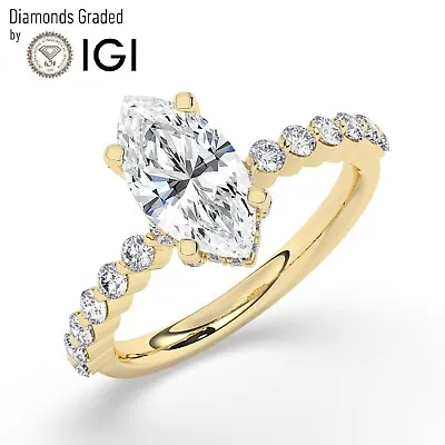 IGI 2CT  Solitaire Lab-Grown Marquise Diamond Engagement Ring 18K Yellow Gold • $2238