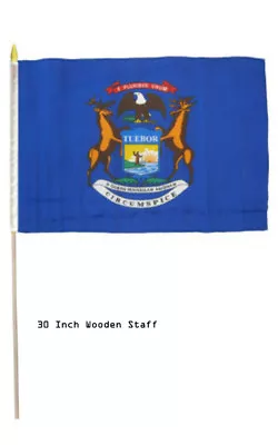 12x18 12 X18  State Of Michigan Stick Flag 30  Wood Staff • $8.88