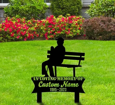 Custom Man Sitting On Bench Memorial Stake Memorial Plaque With StakeCemetery • $89.84