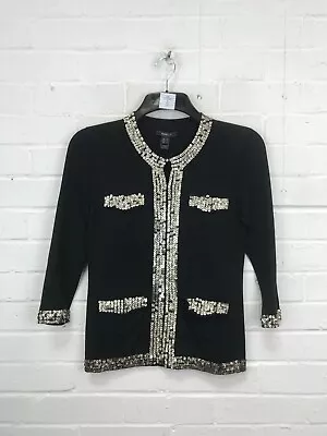 Mango Suit Womens Black Gold Sequin Detail Cardigan Size M #JG • £9.99