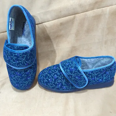 Cosyfeet Extra Roomy Womens Slipper Sandal Blue Floral UK 9 SIZE VGC • £29.99