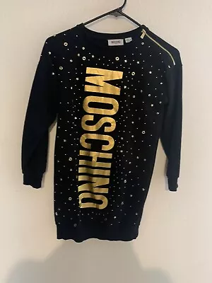 Girls Moschino Teen Black & Gold Designer Sweater Dress Size Kids 10 Pre-Owned • $160