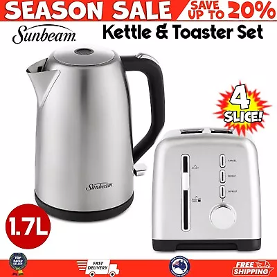 Sunbeam 1.7L Kettle And 4 Slice Toaster Combo Stainless Steel Kettle Set Silver • $147.88