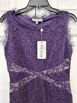 Kimi + Kai Maternity Dress Lace Purple Size Small Lined Sleeveless NWT Formal • $21.21