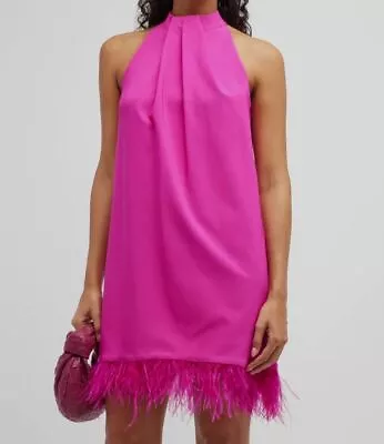 $245 Aidan By Aidan Mattox Women's Pink Sleeveless Feather Trim Dress Size 12 • $78.78