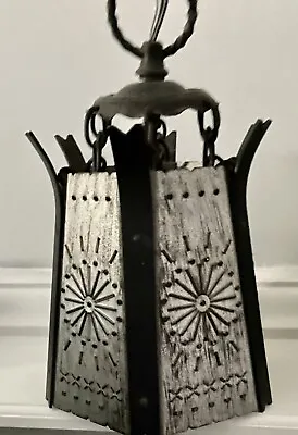 Vintage MOE Thomas Industries Punched Tin Black Metal Edged Pendant Lamp USA • $250