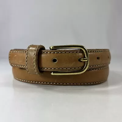 Skinny Brown Saddle Leather Belt - Made In USA - Women's Size 30 • £15.29