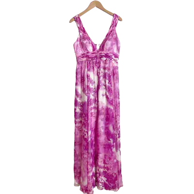 AIDAN MATTOX BHLDN Pink Gold Goddess Gown Size 12 Dress Metallic Maxi Silk Long • $99