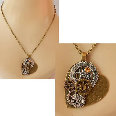 $16.99 • Buy Heart Necklace Steampunk Pendant Gold Chain NEW Jewelry Handmade Cosplay Gears